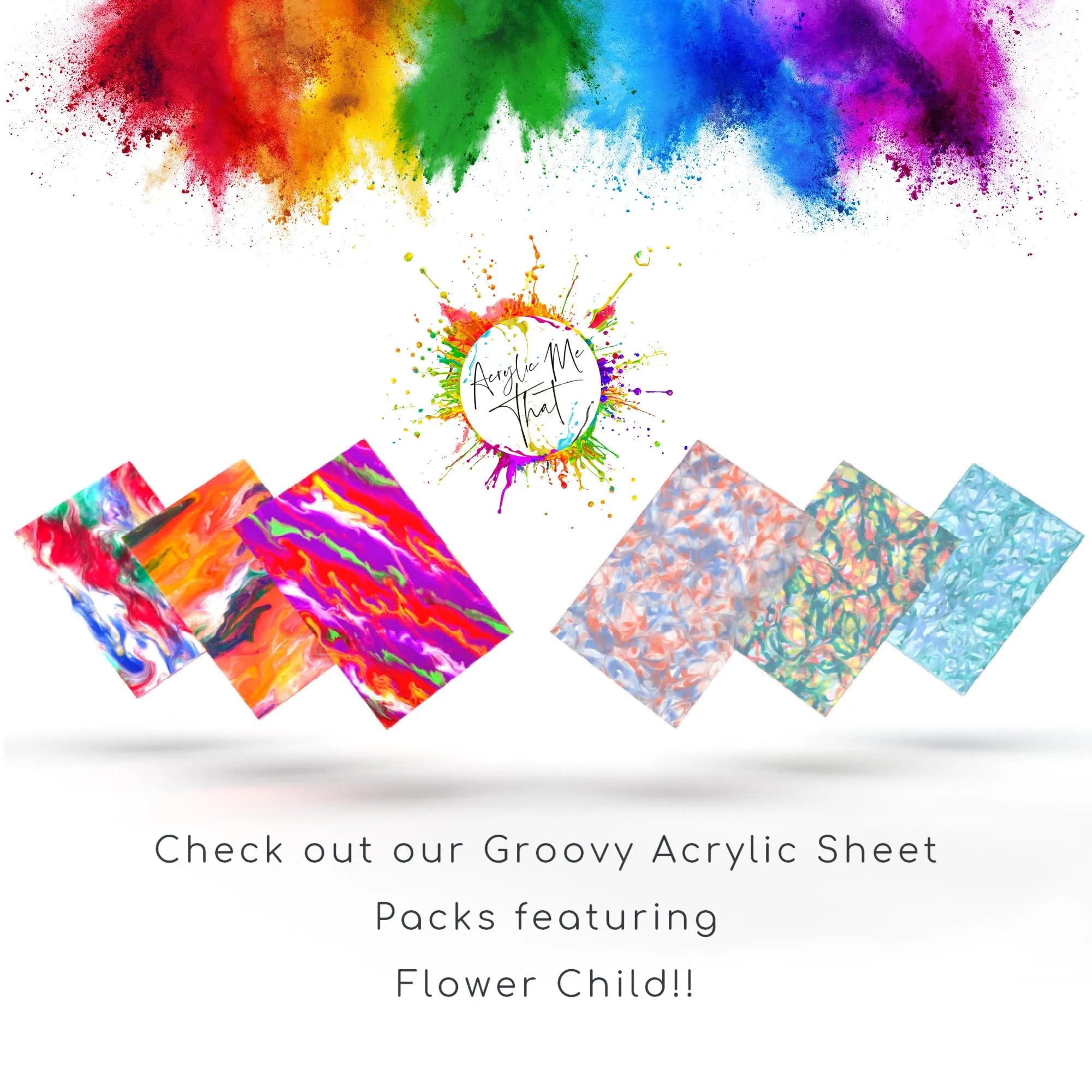 Flower Child Transparent Marble Swirl Pattern Cast Acrylic Sheet - 1/8 in - Clear, Green, Yellow, Orange/Coral/Peach, Gloss