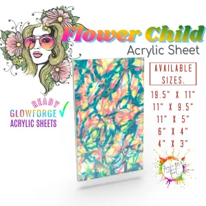 Flower Child Transparent Marble Swirl Pattern Cast Acrylic Sheet - 1/8 in - Clear, Green, Yellow, Orange/Coral/Peach, Gloss