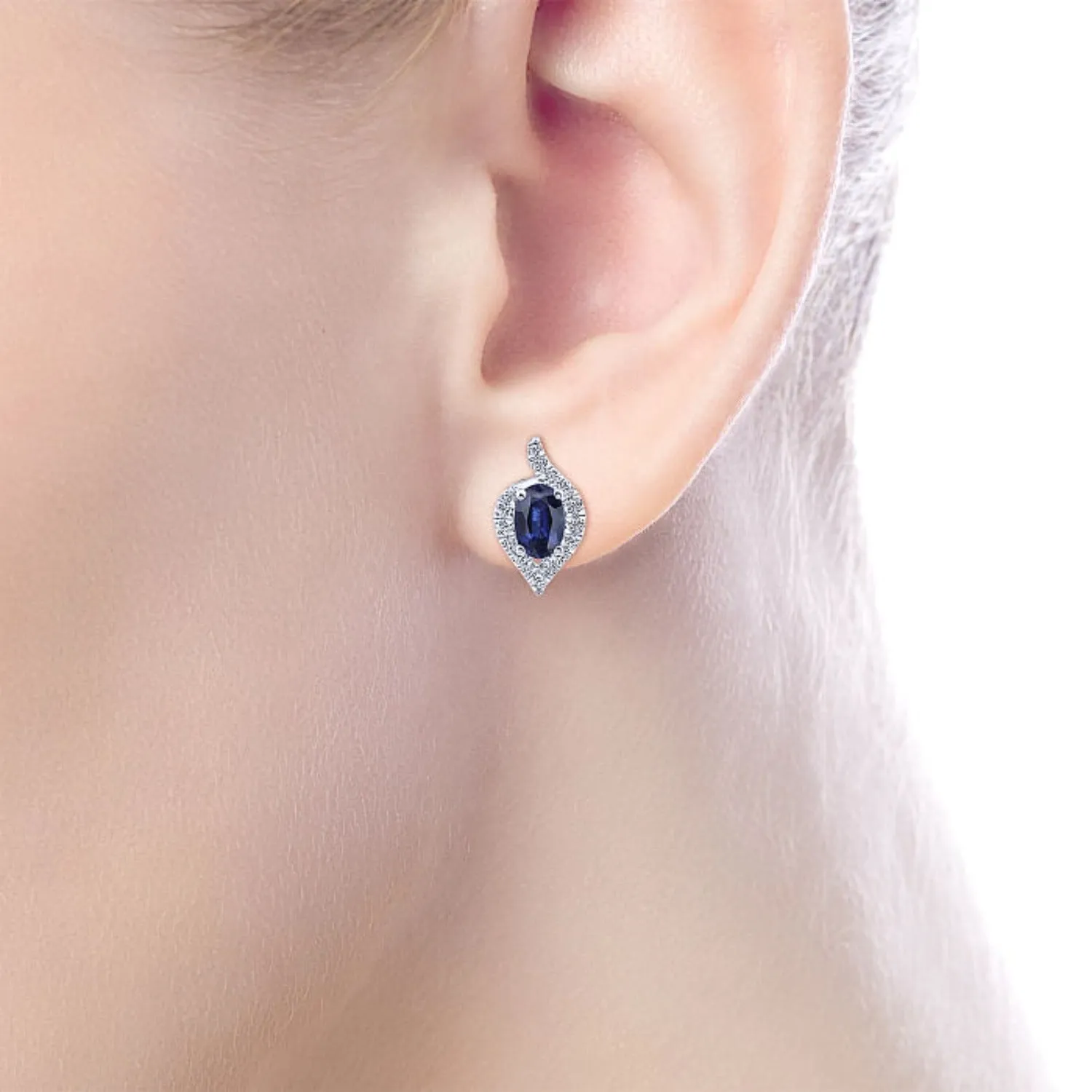 Gabriel & Co. Contemporary Oval Sapphire Halo Diamond Cluster Earrings