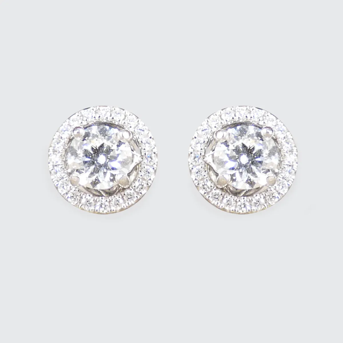 GIA D Colour 0.71ct Diamond Stud and Halo Cluster Stud in 18ct White Gold