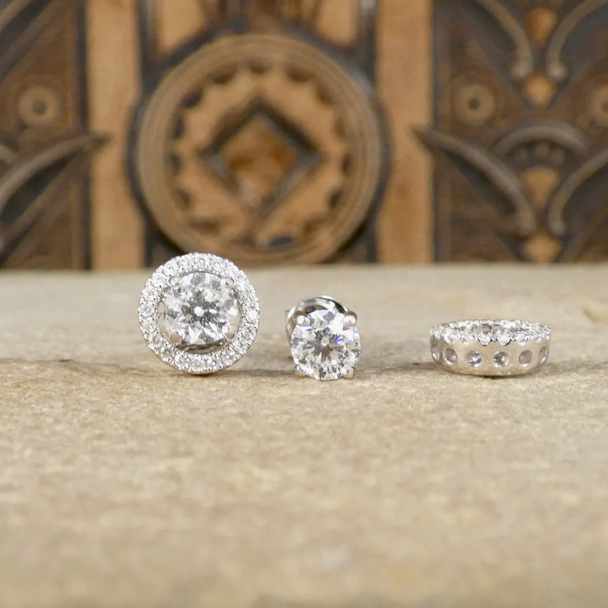 GIA D Colour 0.71ct Diamond Stud and Halo Cluster Stud in 18ct White Gold