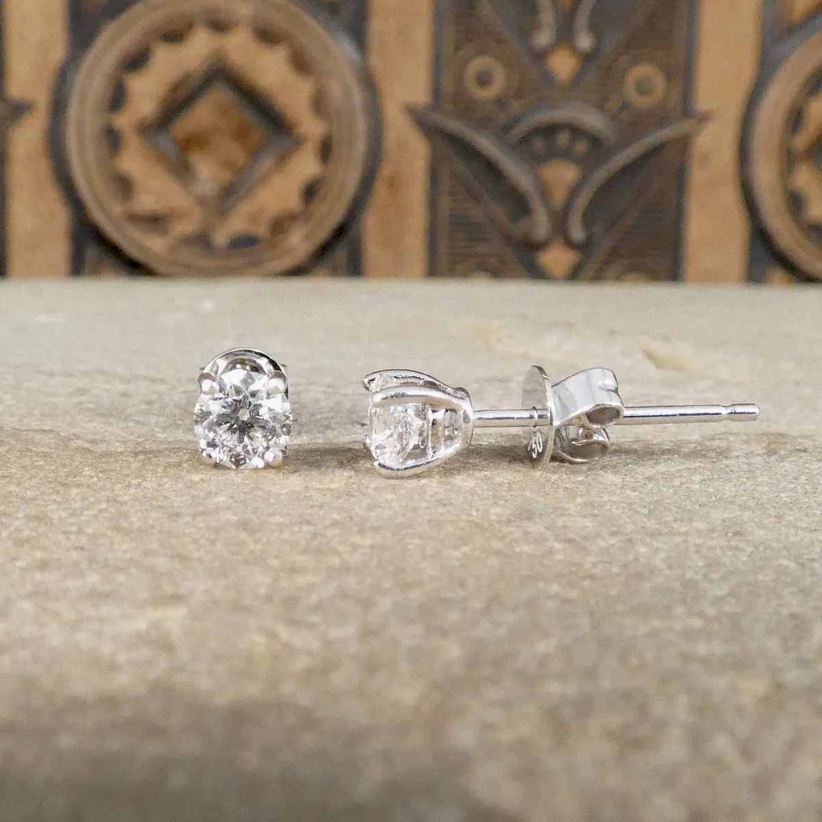 GIA D Colour 0.71ct Diamond Stud and Halo Cluster Stud in 18ct White Gold
