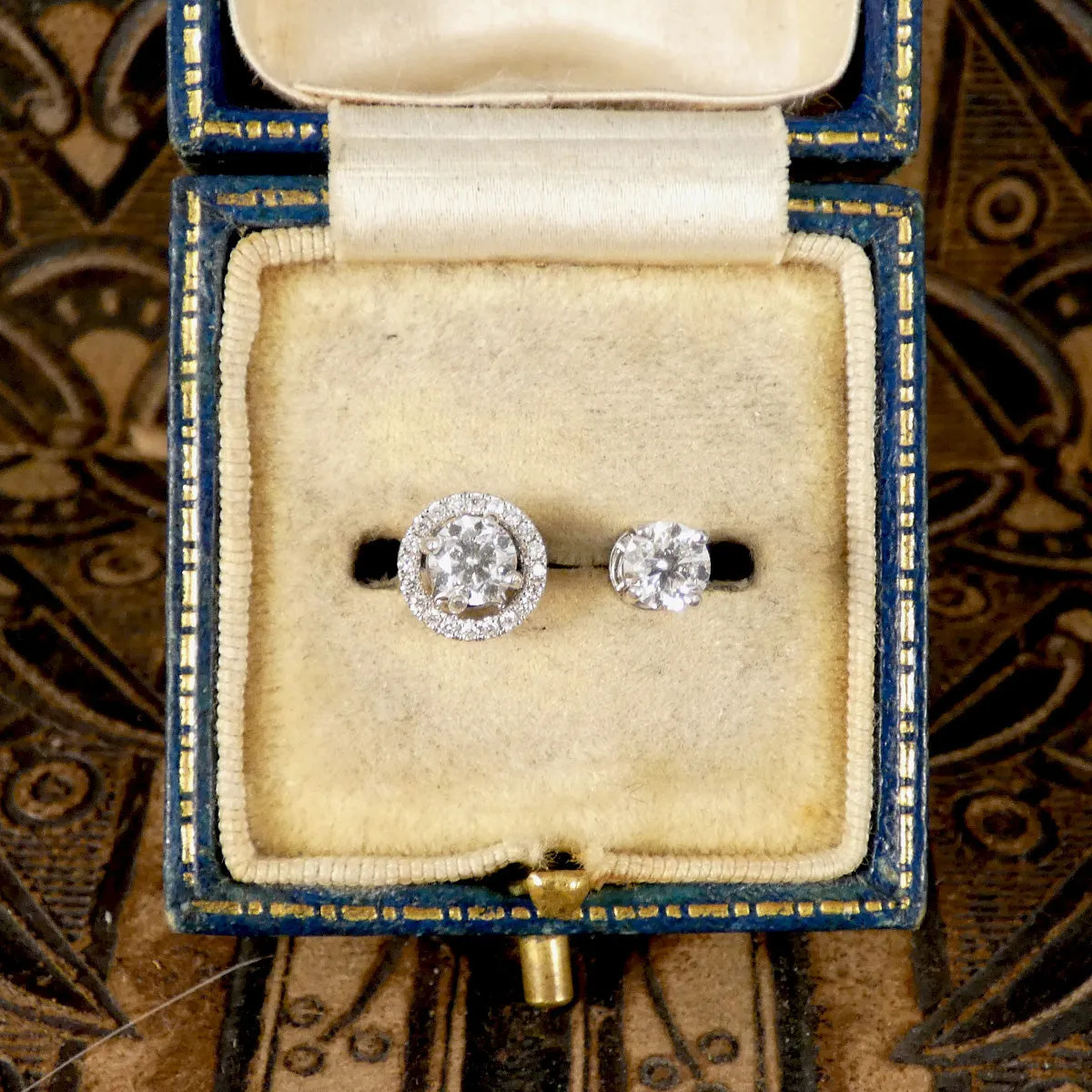 GIA D Colour 0.71ct Diamond Stud and Halo Cluster Stud in 18ct White Gold