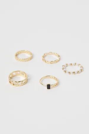 Gold 5 Pack Chain Detail Rings