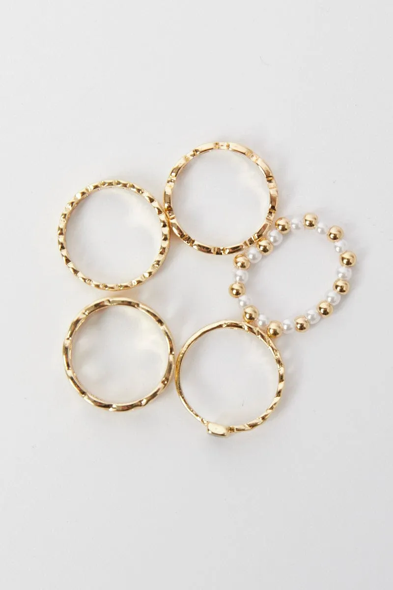 Gold 5 Pack Chain Detail Rings