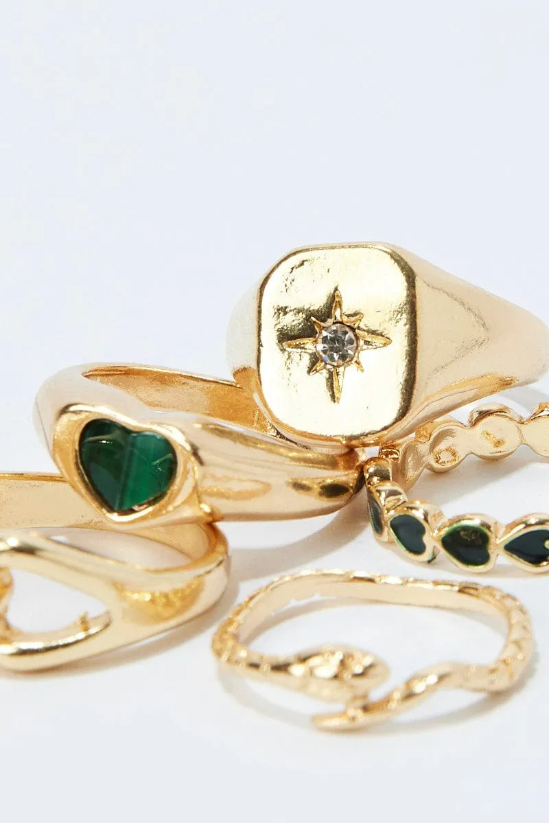 Gold 5 Pack Rings Set