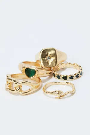 Gold 5 Pack Rings Set