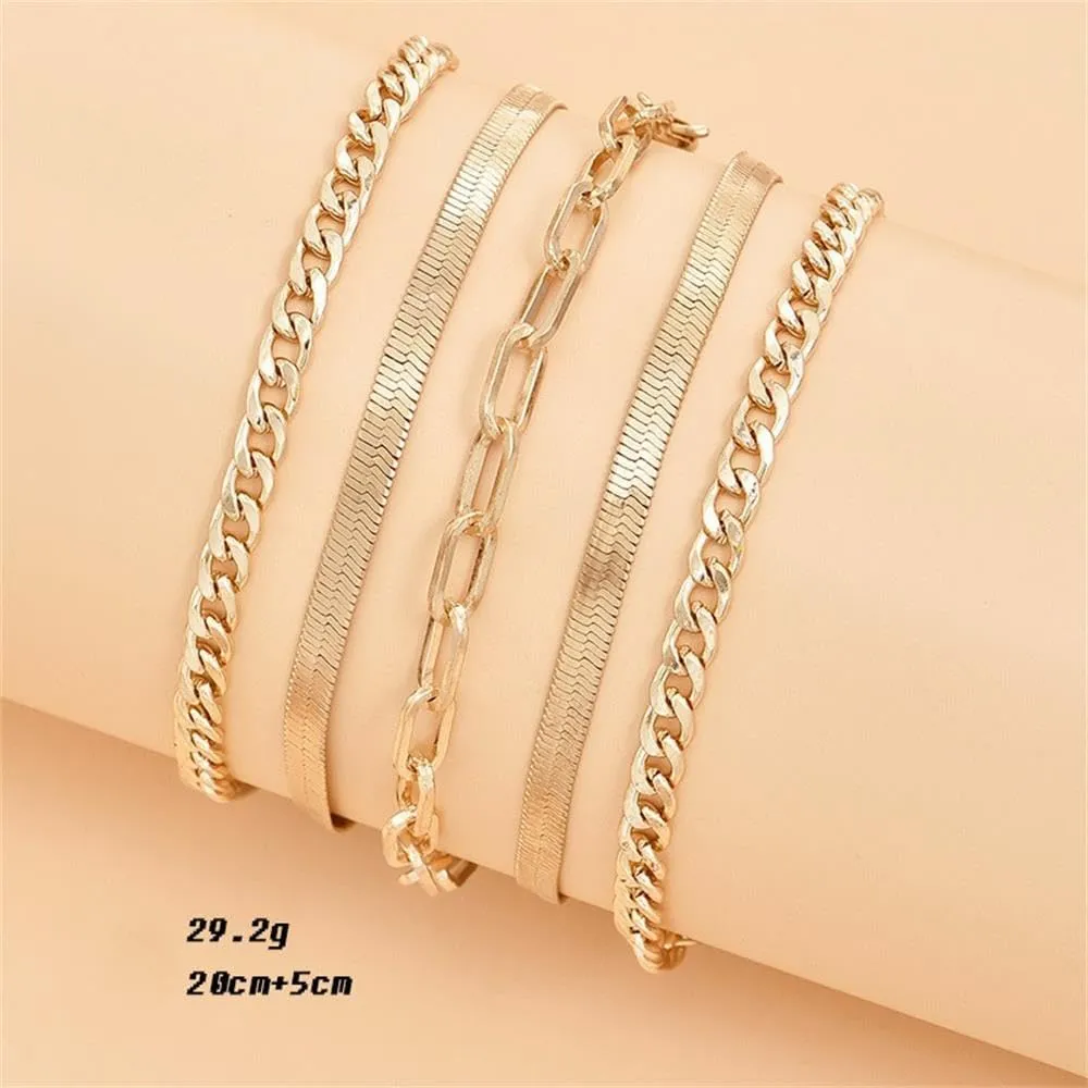 Gold Ankle Bracelets Dainty Layered Adjustable Anklet Cuban Link Chain Anklets Set Butterfly Herringbone Paperclip Beach Stackable Anklet for Women Girls
