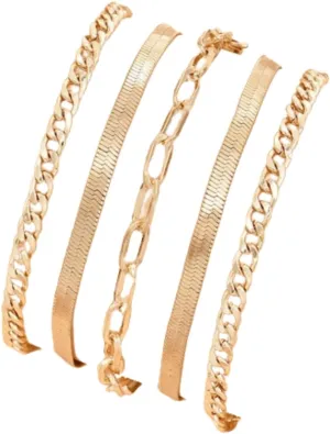 Gold Ankle Bracelets Dainty Layered Adjustable Anklet Cuban Link Chain Anklets Set Butterfly Herringbone Paperclip Beach Stackable Anklet for Women Girls