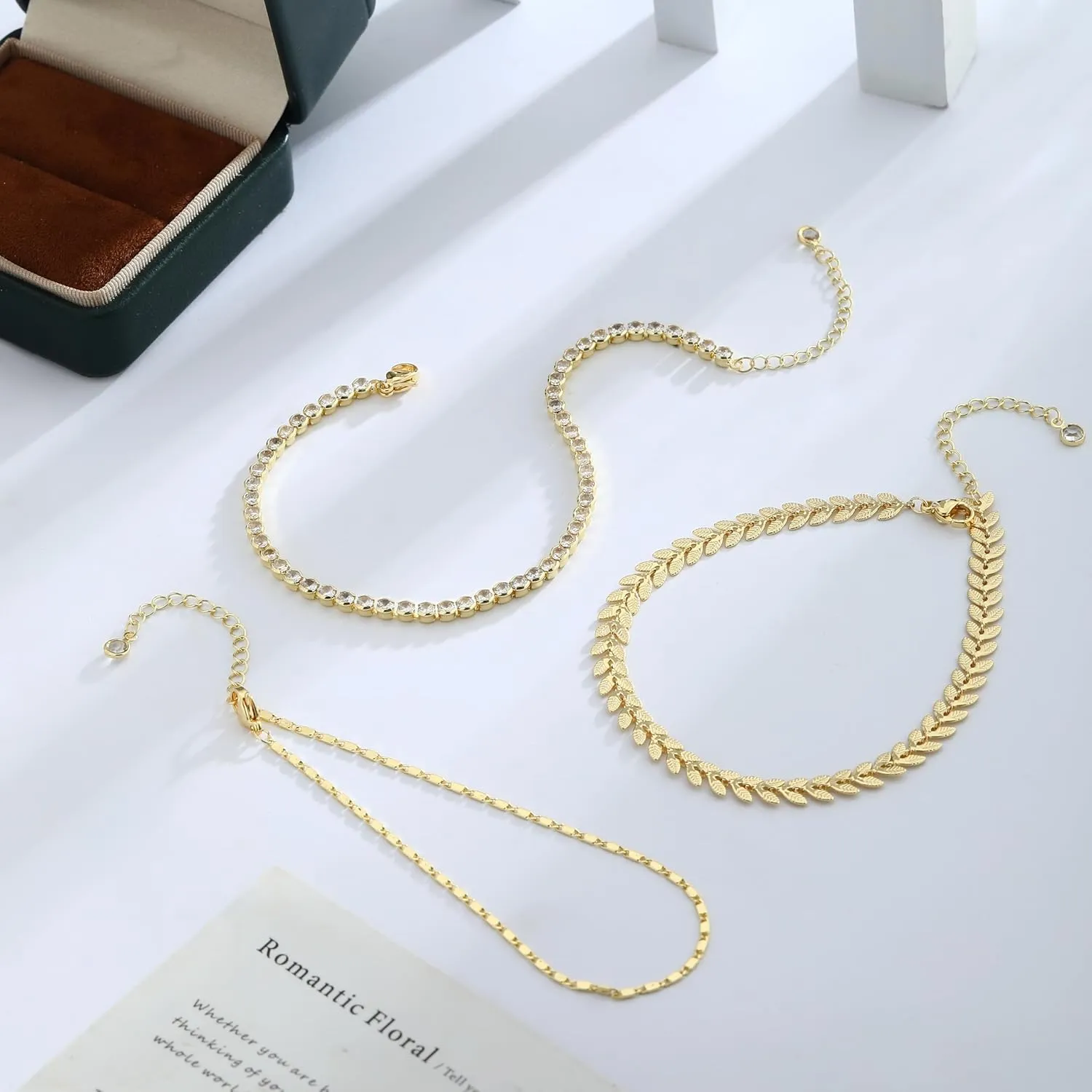Gold Anklets for Women Waterproof 14k Gold Plated Cuban Link Anklets Non Tarnish Rope Herringbone Ankle Chain Summer Beach Jewelry Gifts for Women
