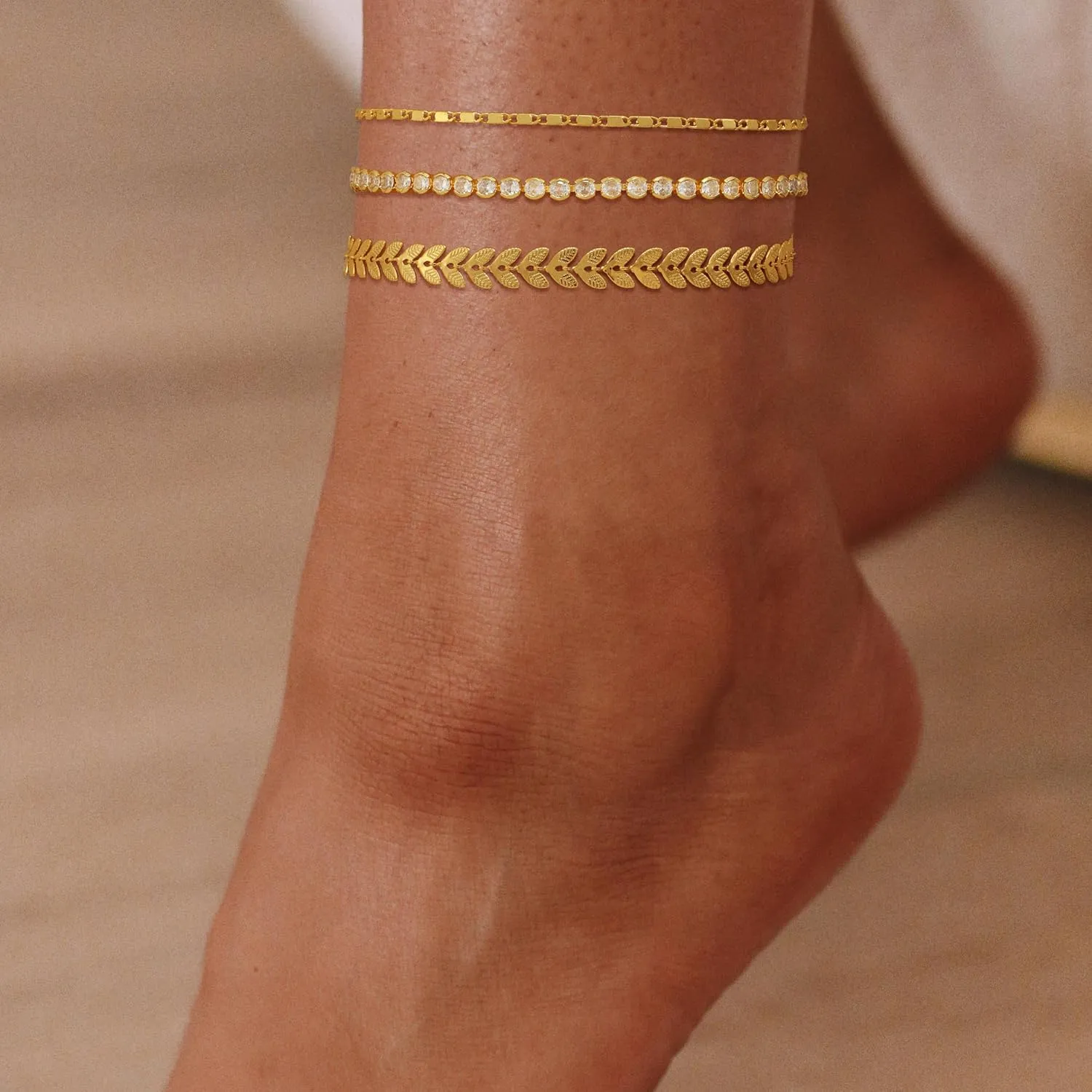 Gold Anklets for Women Waterproof 14k Gold Plated Cuban Link Anklets Non Tarnish Rope Herringbone Ankle Chain Summer Beach Jewelry Gifts for Women