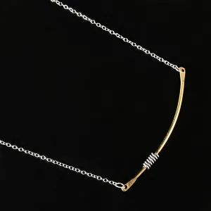 Gold Curved Bar Necklace with Silver Coils, Handmade - Recycled Materials