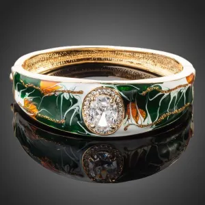 Gold Plated Artistic Paved Cuff Bangle