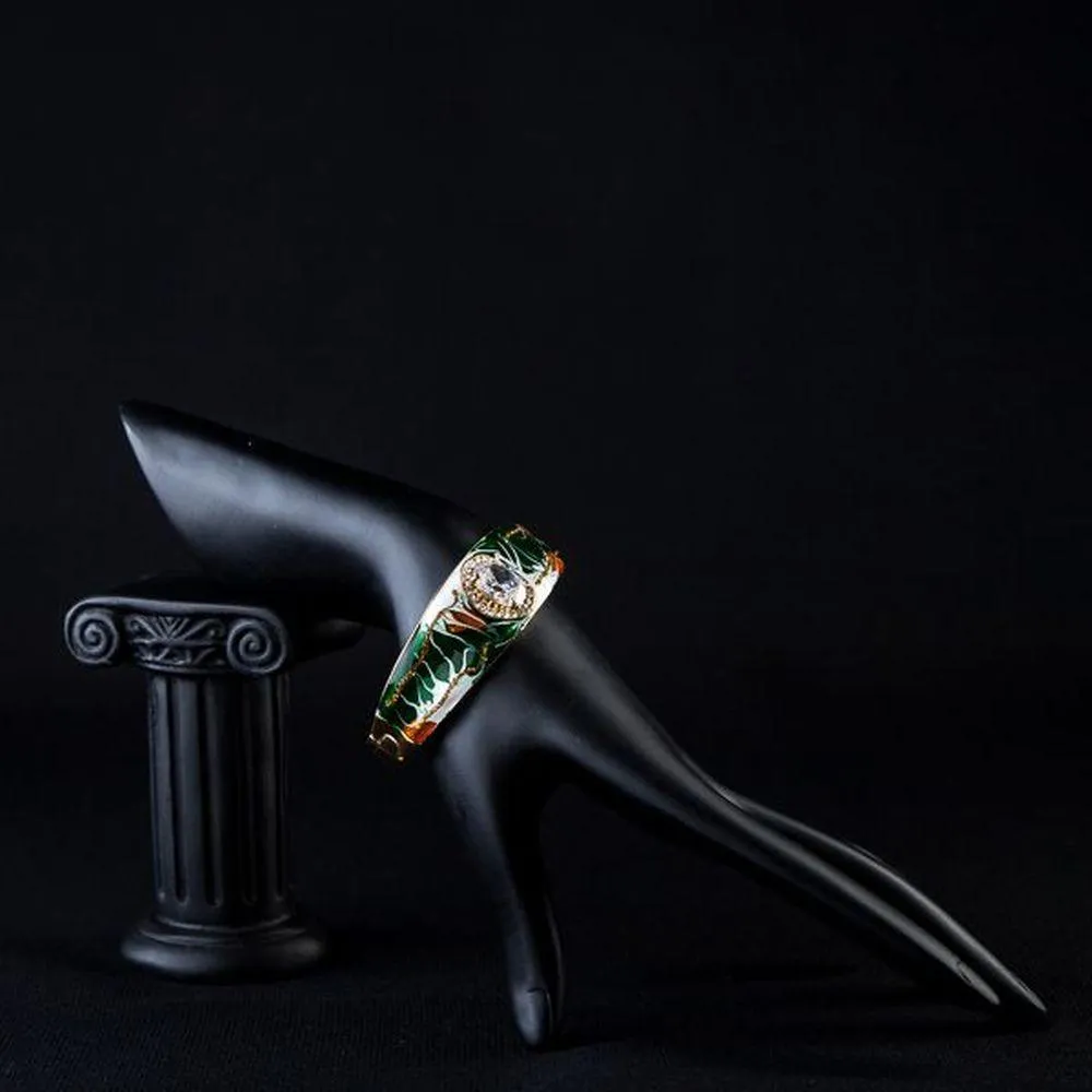Gold Plated Artistic Paved Cuff Bangle