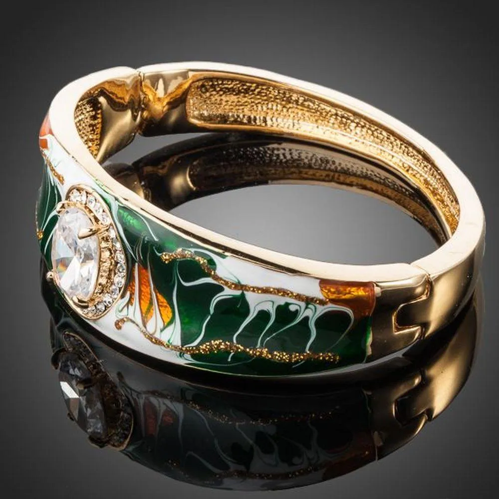 Gold Plated Artistic Paved Cuff Bangle