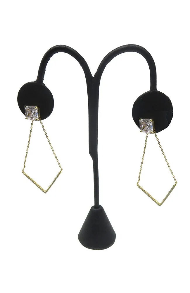 Gold Square CZ Earring with Chains