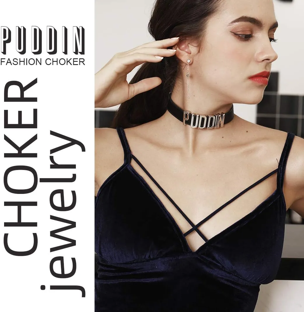 GOLDCHIC JEWELRY Custom Punk Leather Choker for Women, Personalised Photo Name Collar Necklace for Girlfriend Wife, 5.5mm/19mm Wide Puddin Black Genuine Adjustable Costume Neck Collar Necklaces