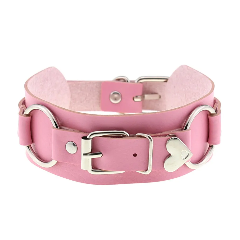 Gothic Style Leather Heart Choker / Necklace Collar For Girls / Ladies Cosplay Accessories