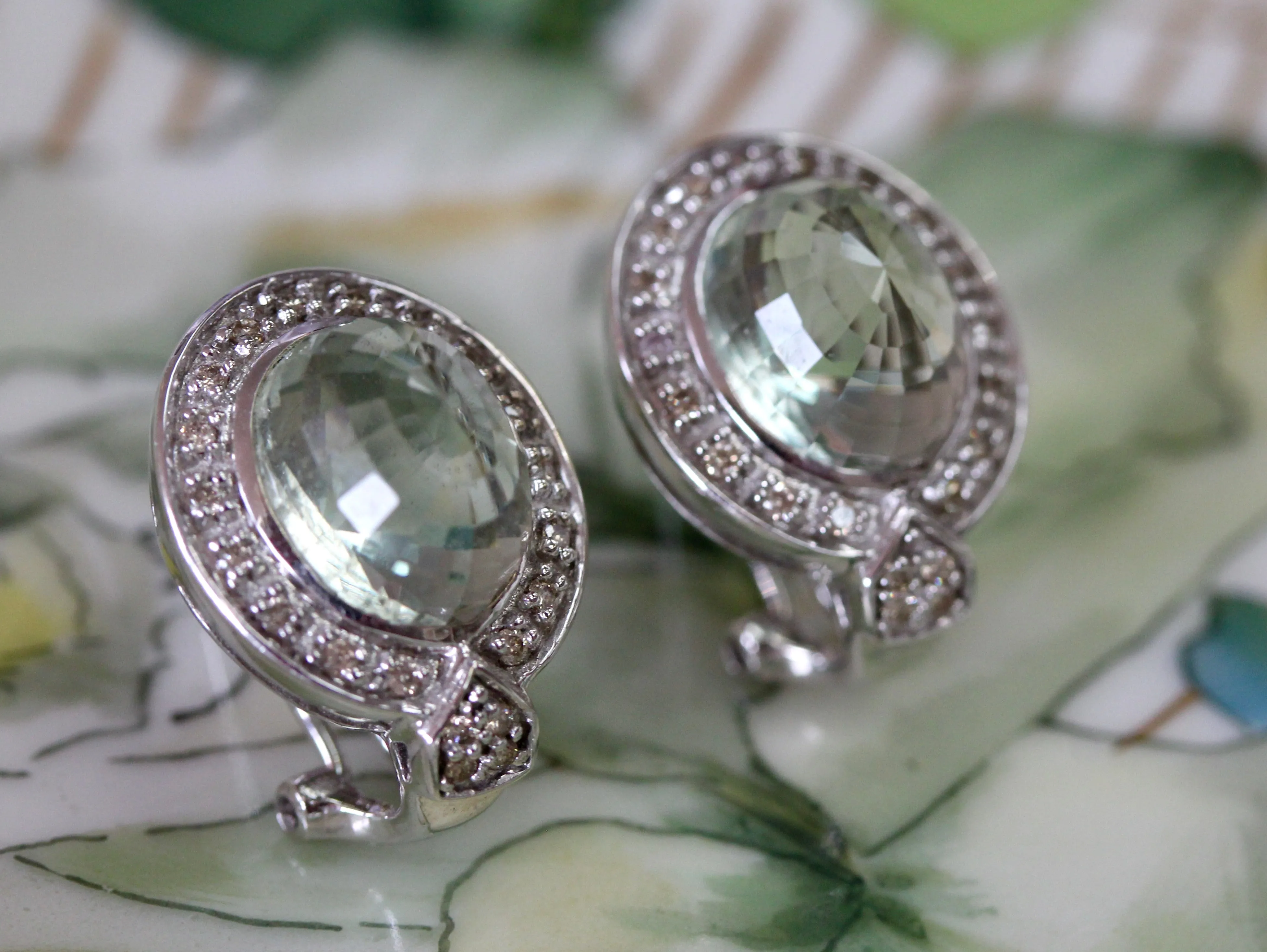 Green Amethyst & Diamond  Earrings ~ Contemporary