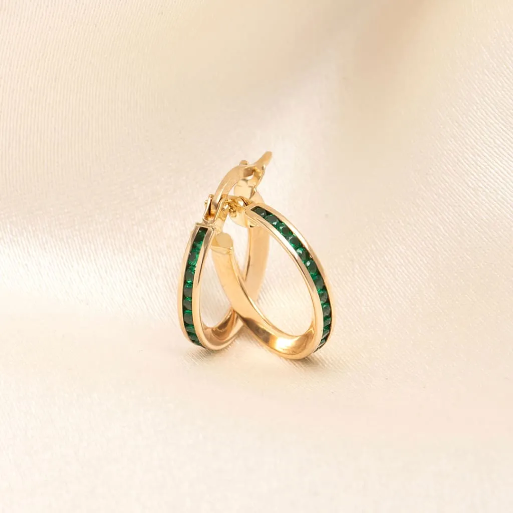 Green Channel Hoop Earrings - 15mm | 9ct Gold