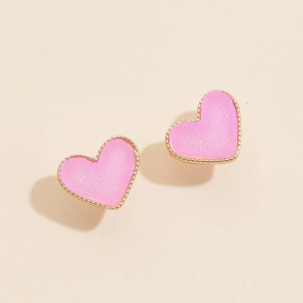 Heart in a Daze Pink  Druzy Stone Stud Earrings