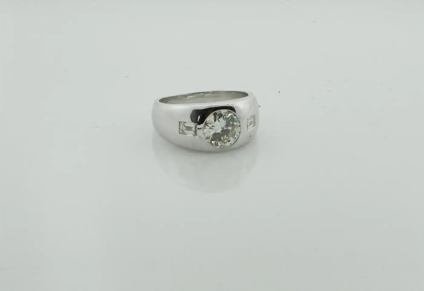 High Low Transitional Cut Diamond Ring in Platinum, circa 1940s
