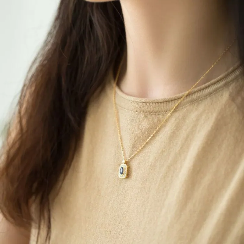 High quality luxury square blue gemstone necklaces