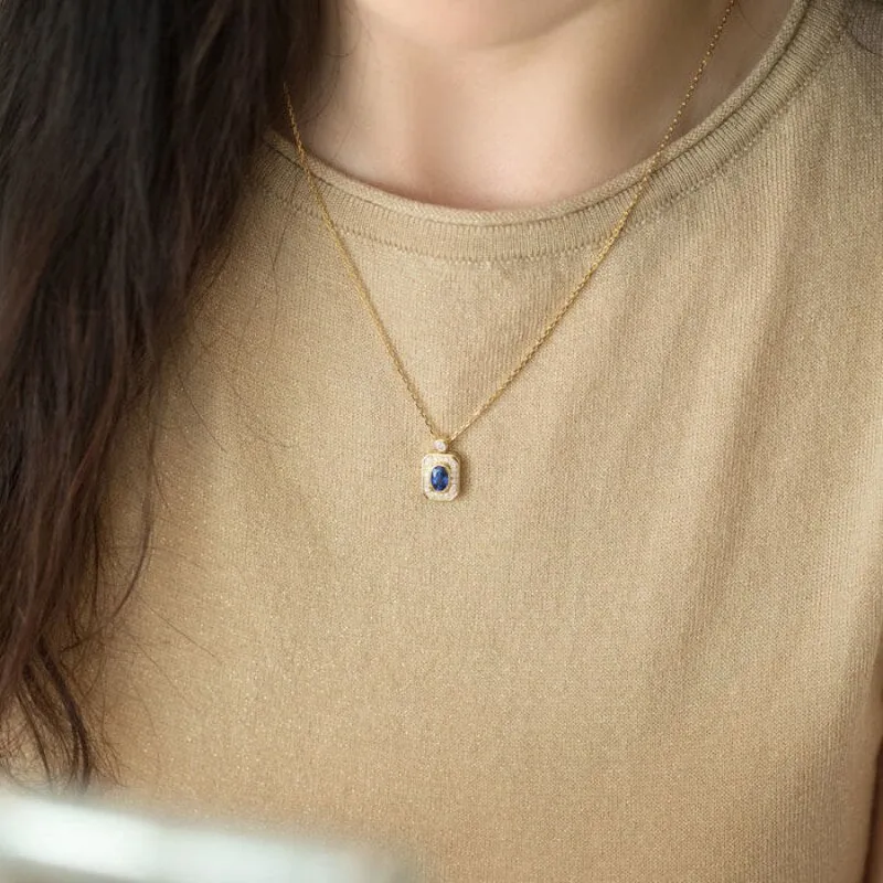High quality luxury square blue gemstone necklaces