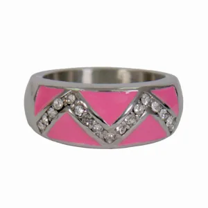 Hot Leathers JWR1122 Women's Pink 'Chevron' Stainless Steel Ring with Rhinestones