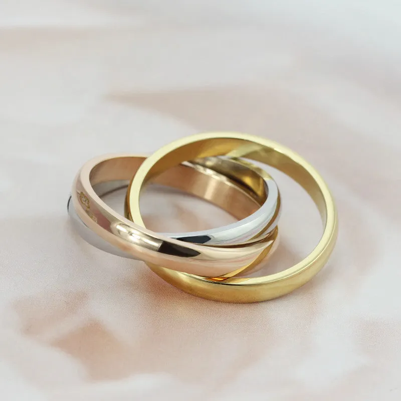Hot sale Classic Party Finger Ring 3 Rounds 18K Platinum Yellow Gold Plated Fashion Brand Rings For Women and Men Jewelry