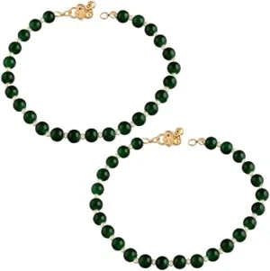 I Jewels Gold Plated Indian Wedding Bollywood Green Pearl Beads Payal Anklets Jewellery for Women (A052G)