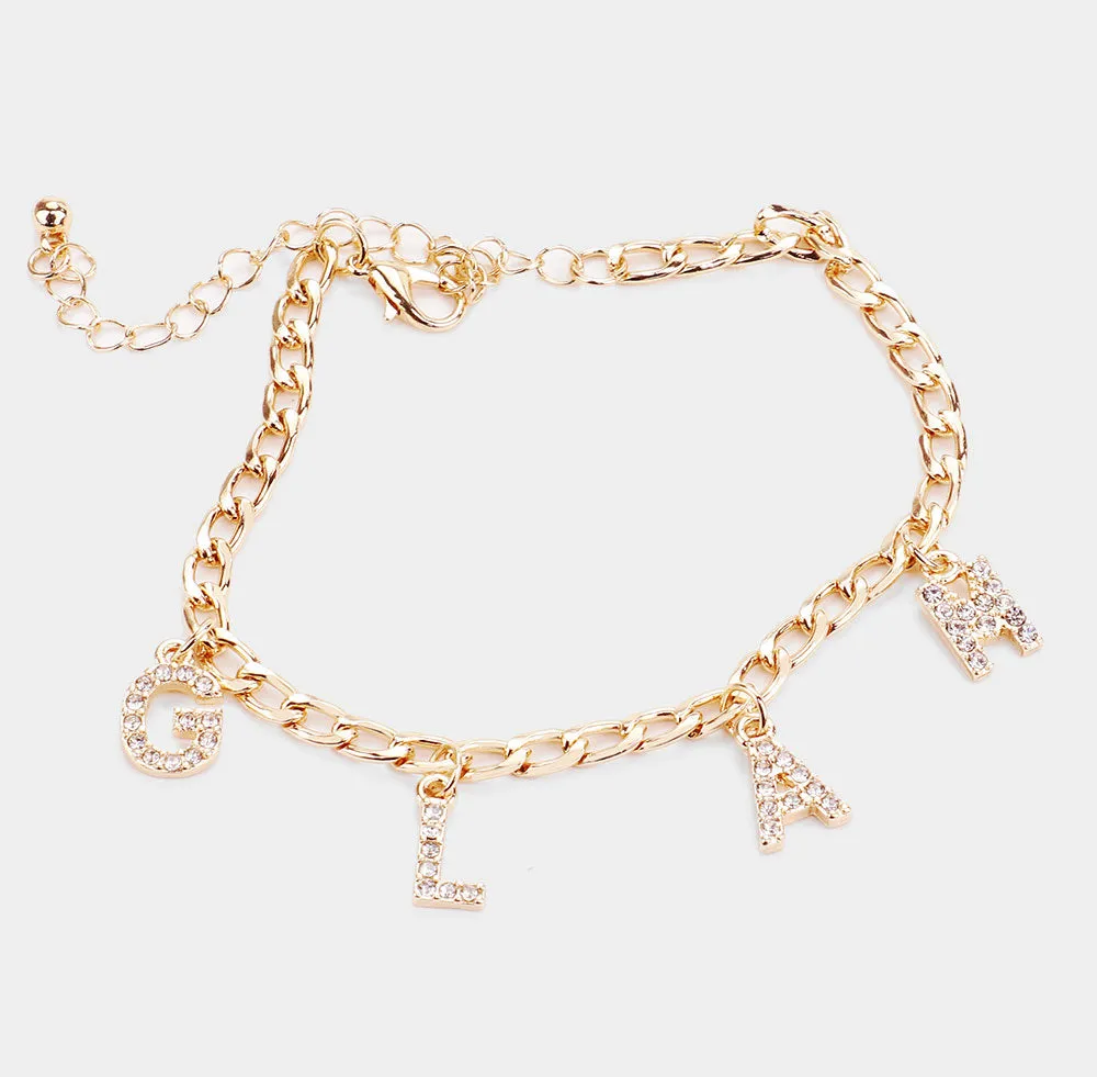iLLASPARKZ GLAM Rhinestone Embellished Charm Station Message Anklet