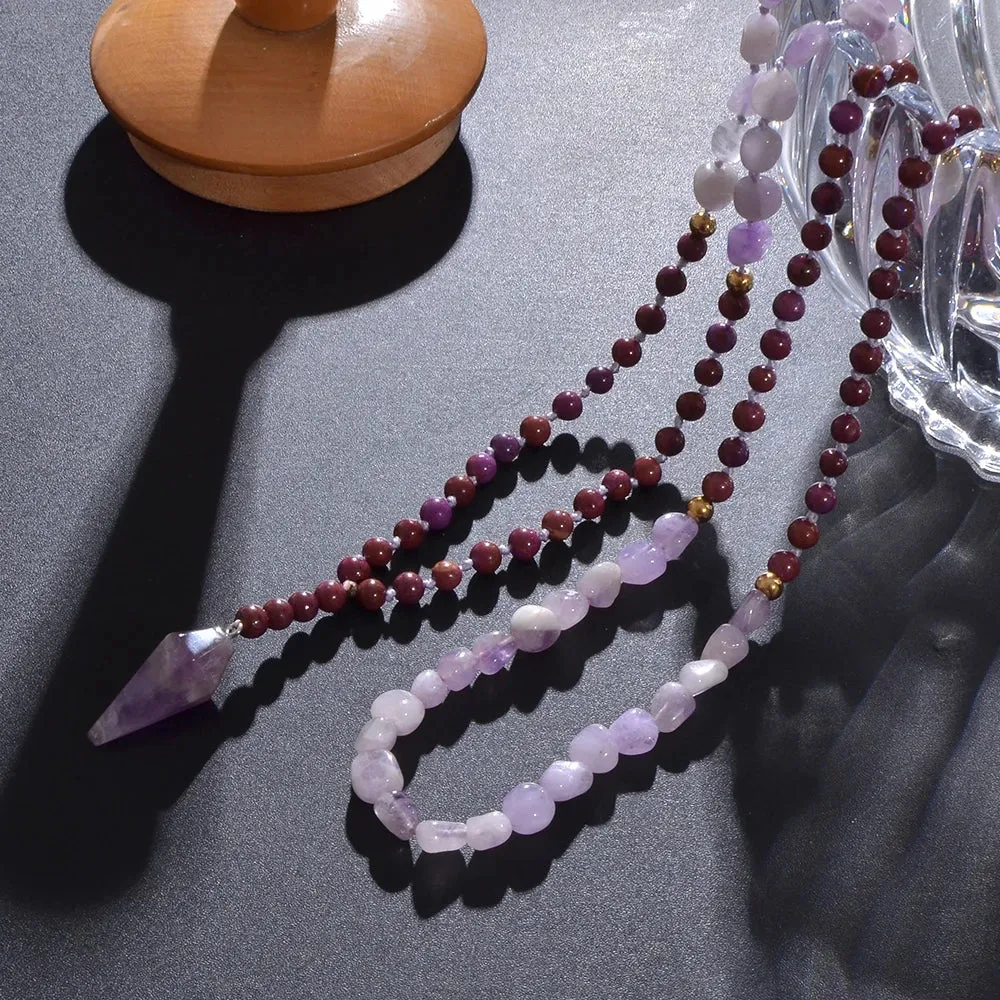 Irregular Natural Amethyst Bead Knot 108 Mala Necklace Meditation Yoga Prayer