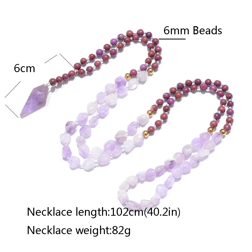 Irregular Natural Amethyst Bead Knot 108 Mala Necklace Meditation Yoga Prayer