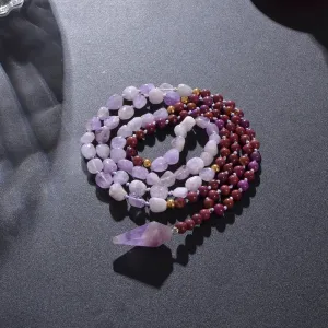 Irregular Natural Amethyst Bead Knot 108 Mala Necklace Meditation Yoga Prayer