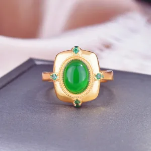 Italian Retro Jewelry Gold-plated Rings Inlaid with Imitation Green Chalcedony Ring For Women
