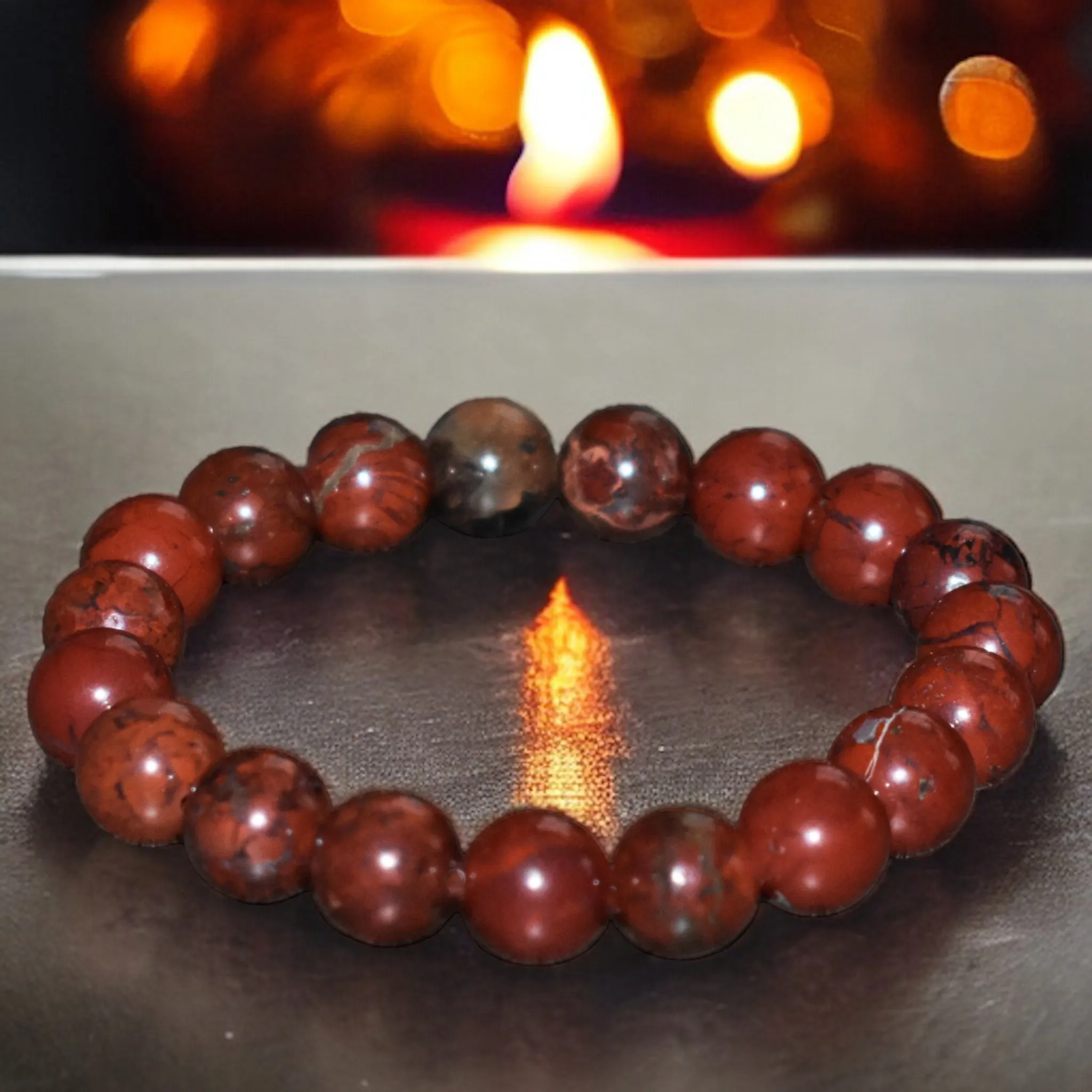 Jasper - Red Terracotta Custom Size Round Smooth Stretch (10mm Grande) Large Natural Gemstone Crystal Energy Bead Bracelet