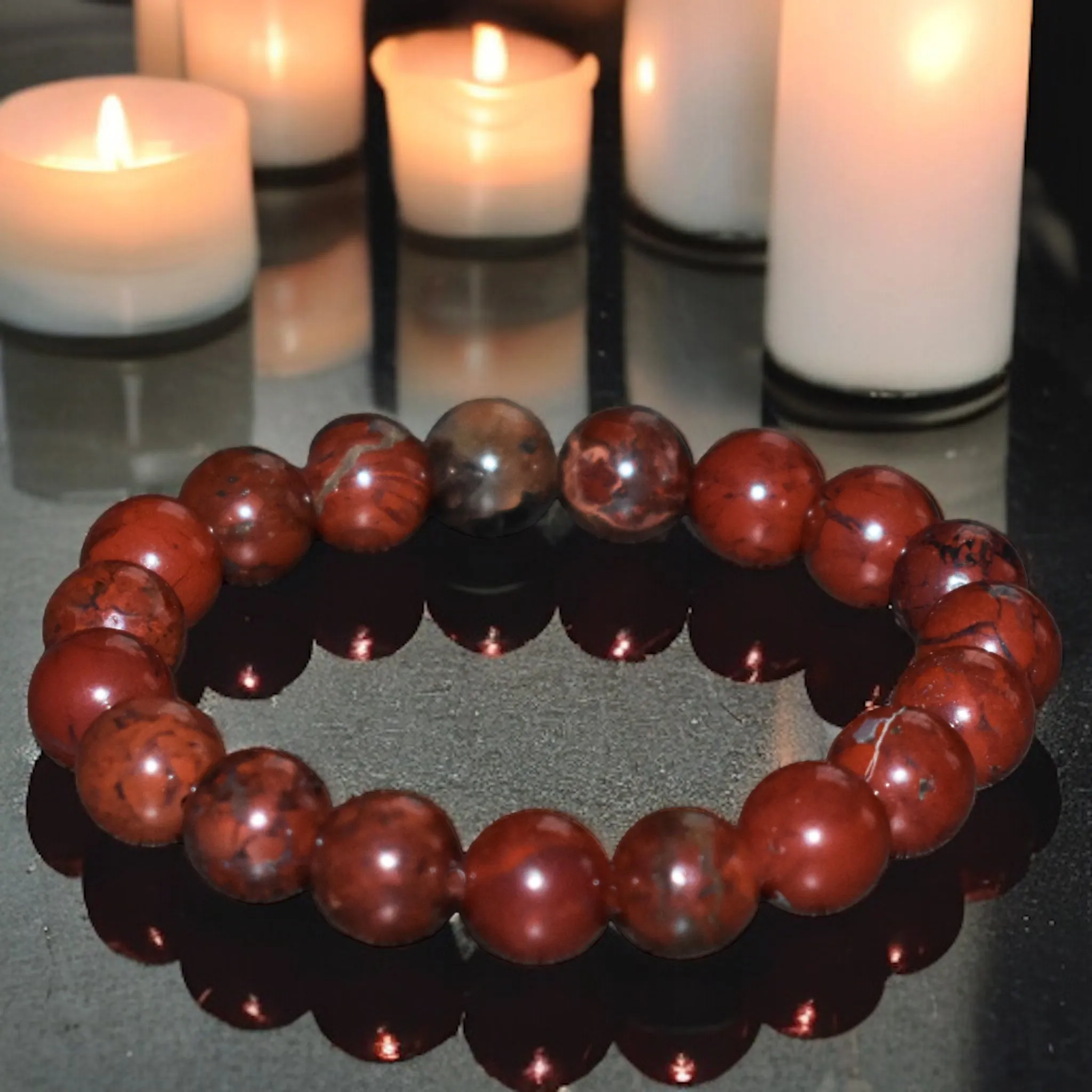 Jasper - Red Terracotta Custom Size Round Smooth Stretch (10mm Grande) Large Natural Gemstone Crystal Energy Bead Bracelet