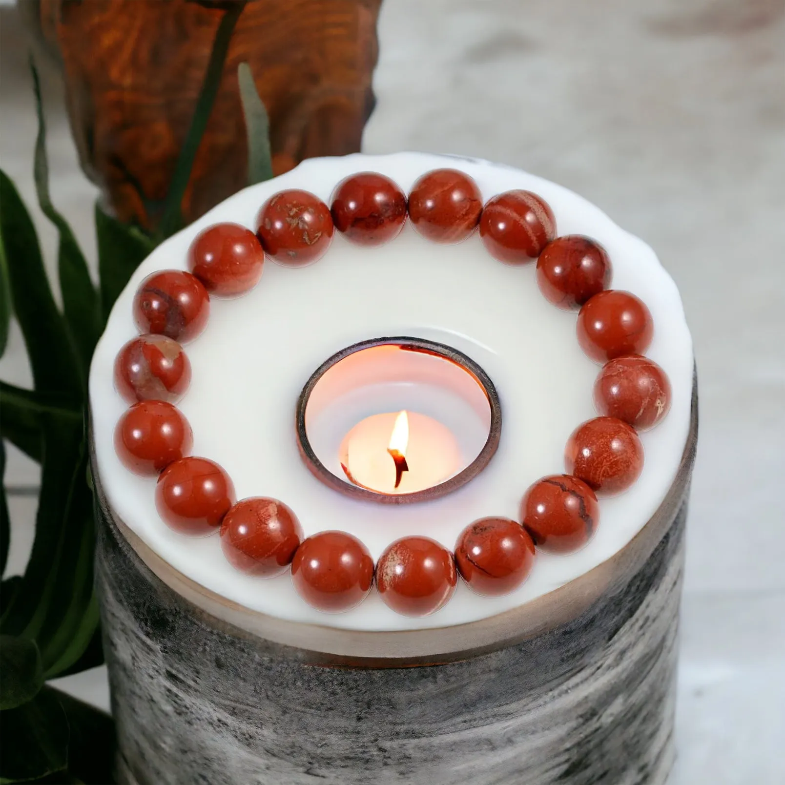 Jasper - Red Terracotta Custom Size Round Smooth Stretch (10mm Grande) Large Natural Gemstone Crystal Energy Bead Bracelet