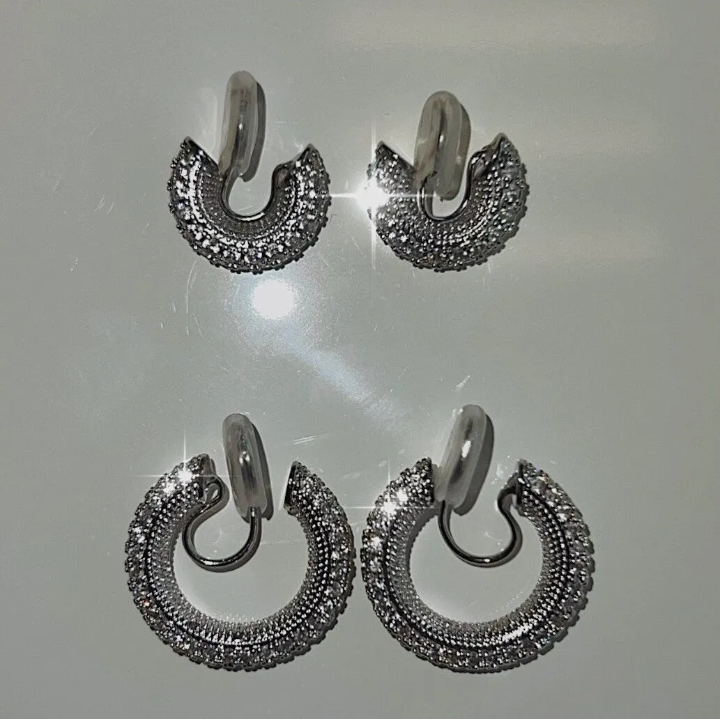 Jayne Cubic Diamond Clip On Hoop Earrings