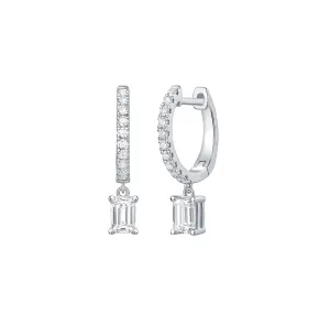 Lab Grown Diamond 0.85ct Emerald Dangling hoop Earrings