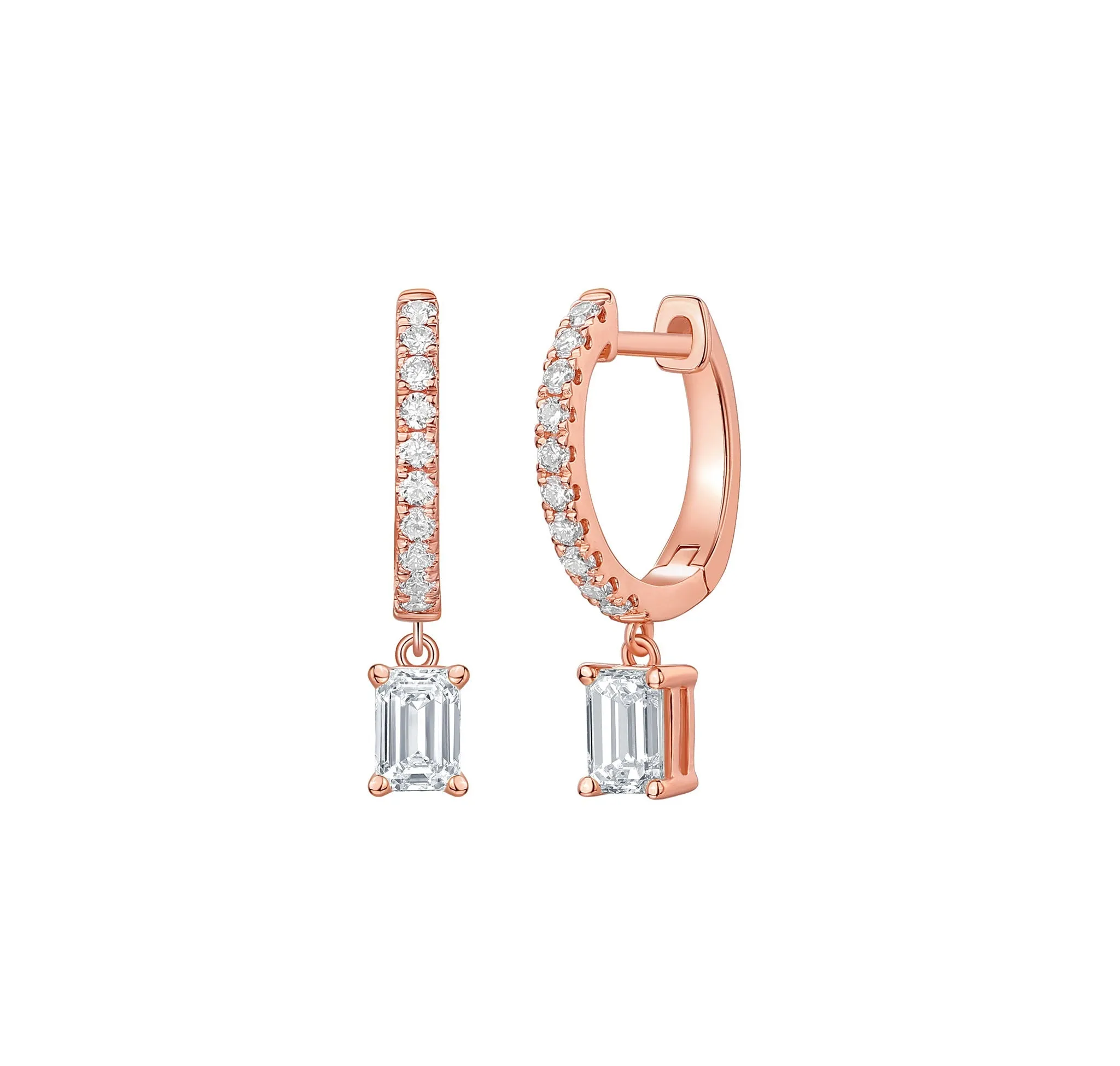Lab Grown Diamond 0.85ct Emerald Dangling hoop Earrings