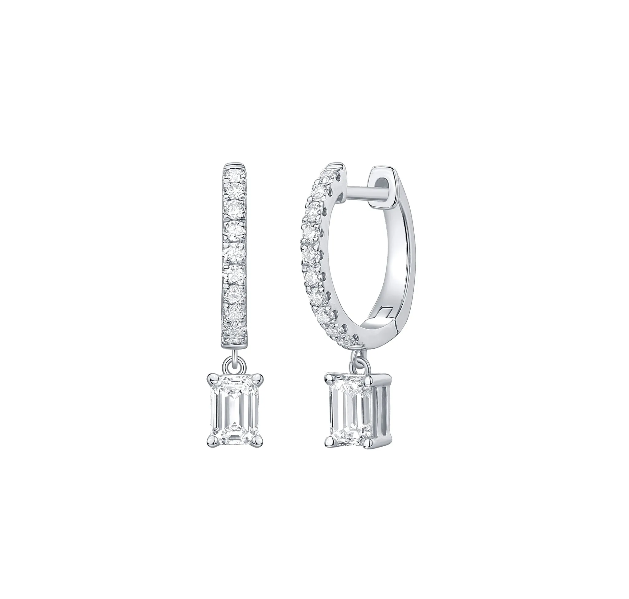 Lab Grown Diamond 0.85ct Emerald Dangling hoop Earrings