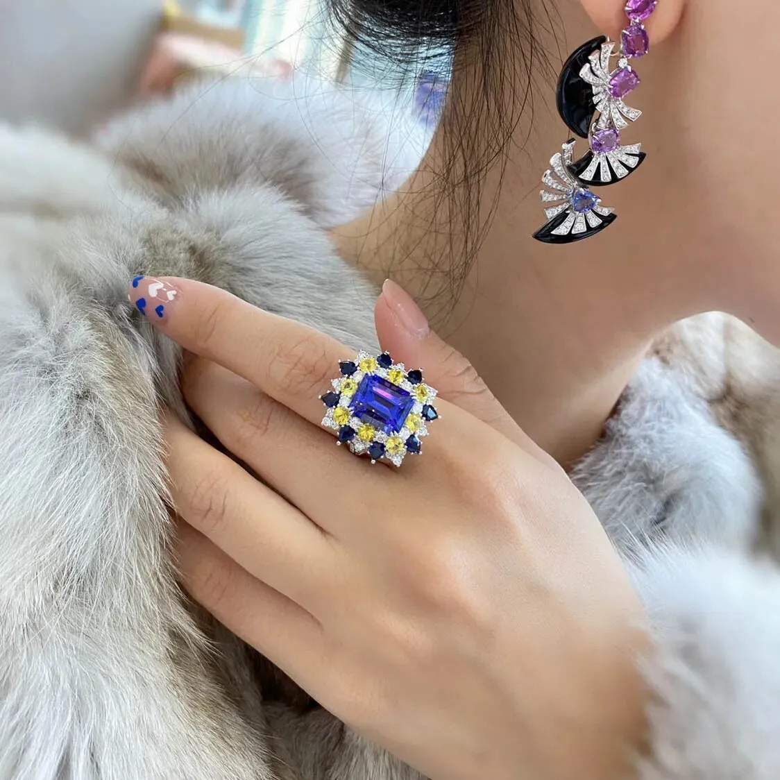 Ladies Square Sapphire Rings For Women White Gold Color Ring