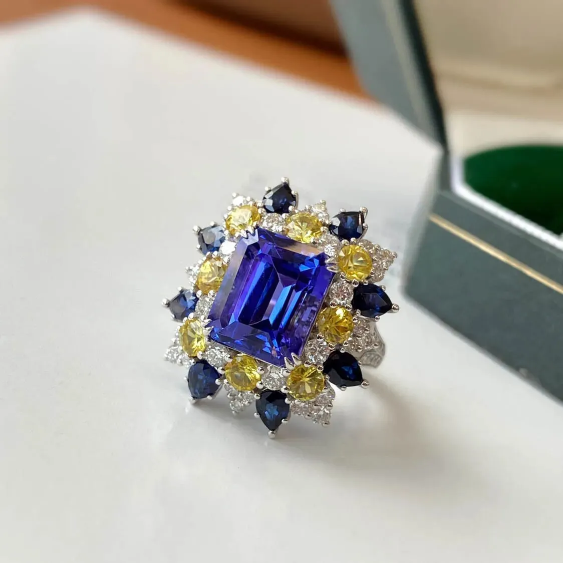 Ladies Square Sapphire Rings For Women White Gold Color Ring