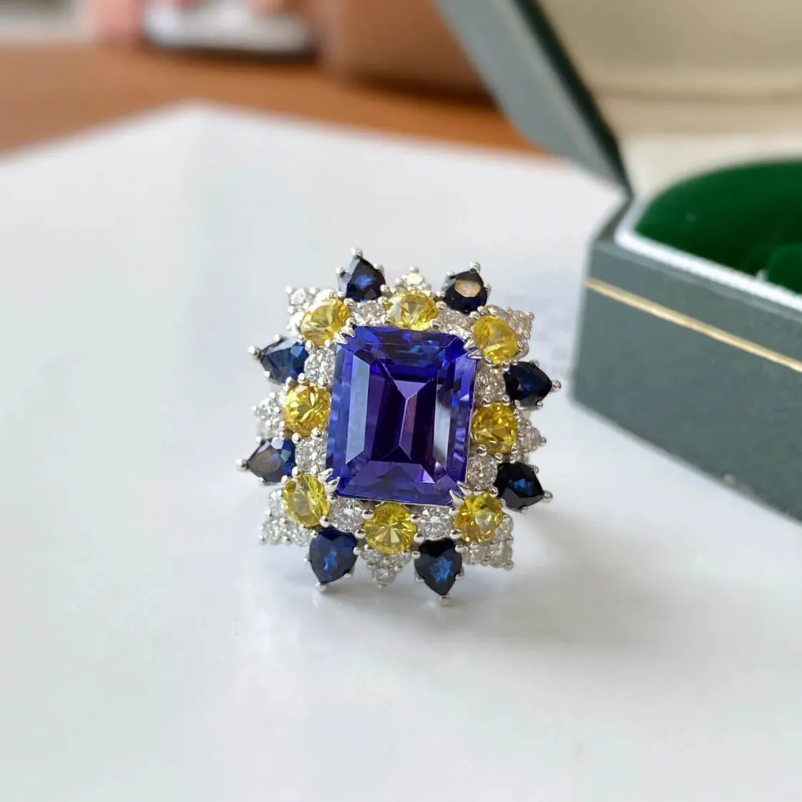 Ladies Square Sapphire Rings For Women White Gold Color Ring