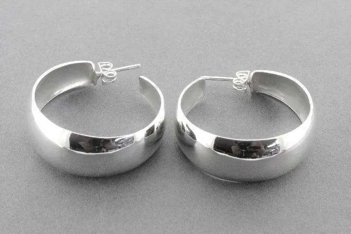 Large clean convex earring hoop stud - sterling silver