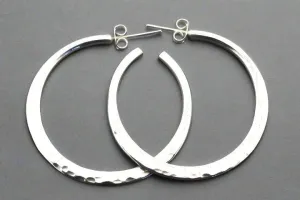 Large flattened & hammered hoop - sterling silver