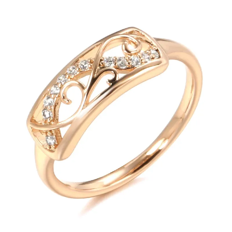 Latest Fashion Ethnic Style 14K Rolled Rose Gold Hollow Carved Pattern AAA Zircon Diamonds Rings - Fine Jewellery