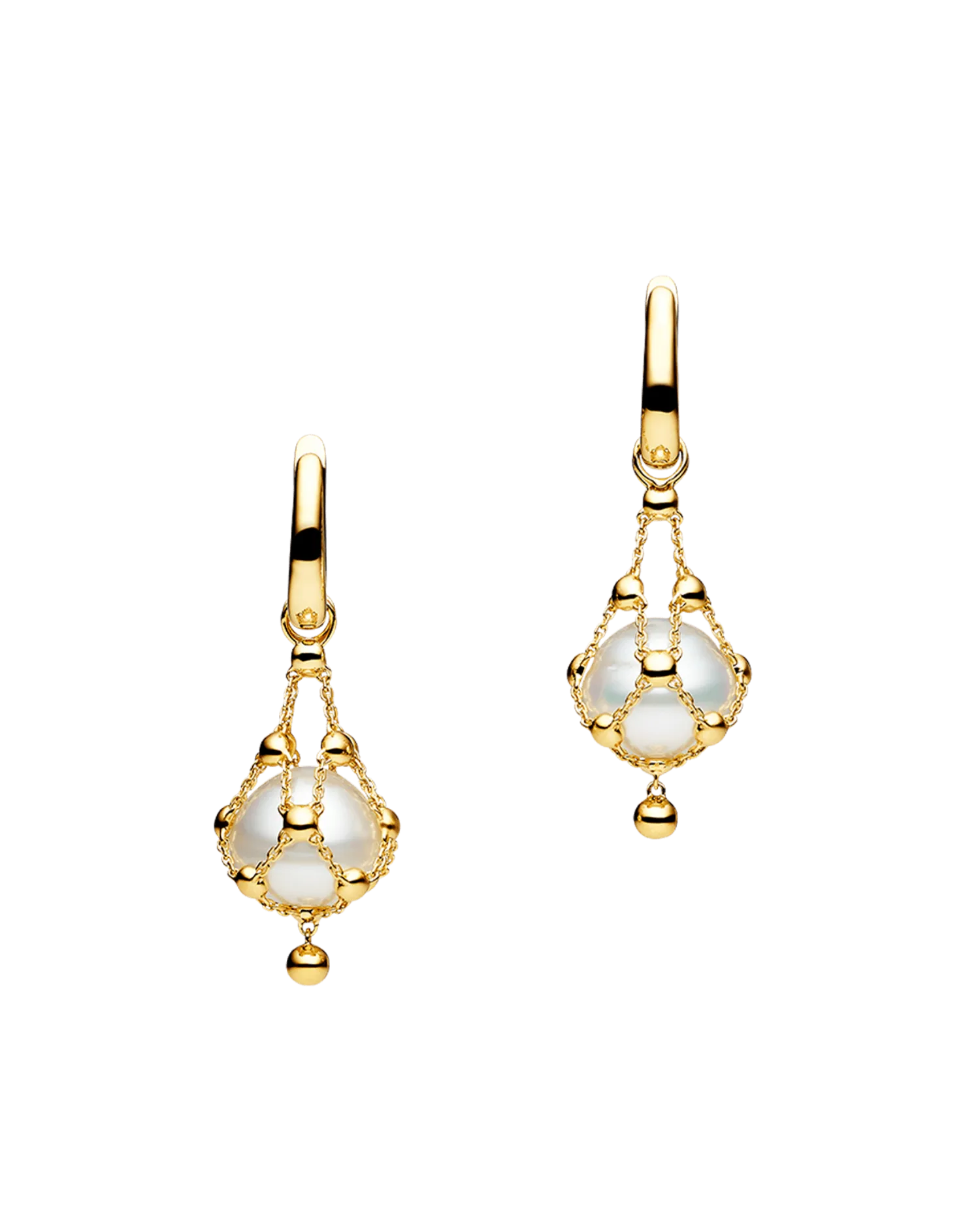 Lavalier Pearl Earrings | 12mm Circle Pearls and Yellow Gold